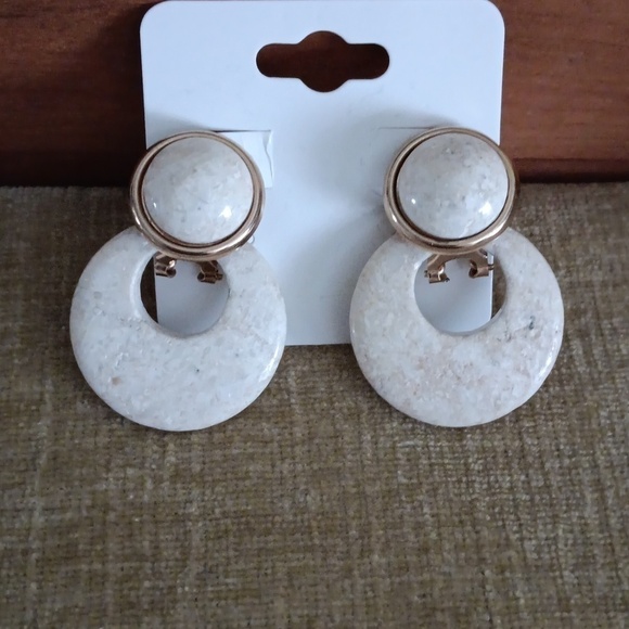 Gold Tone Versatile Cream Stone Post Earrings - Picture 8 of 11